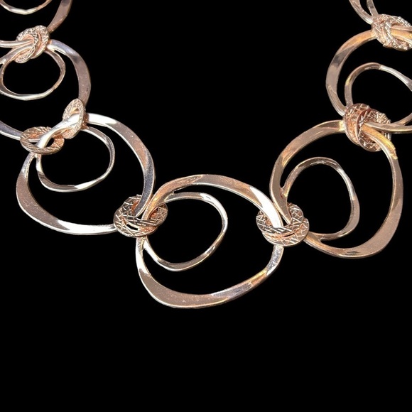 Rose Gold Geometric Shaped Links Attached By Rose Gold Imprinted Disks Necklace - Picture 7 of 12